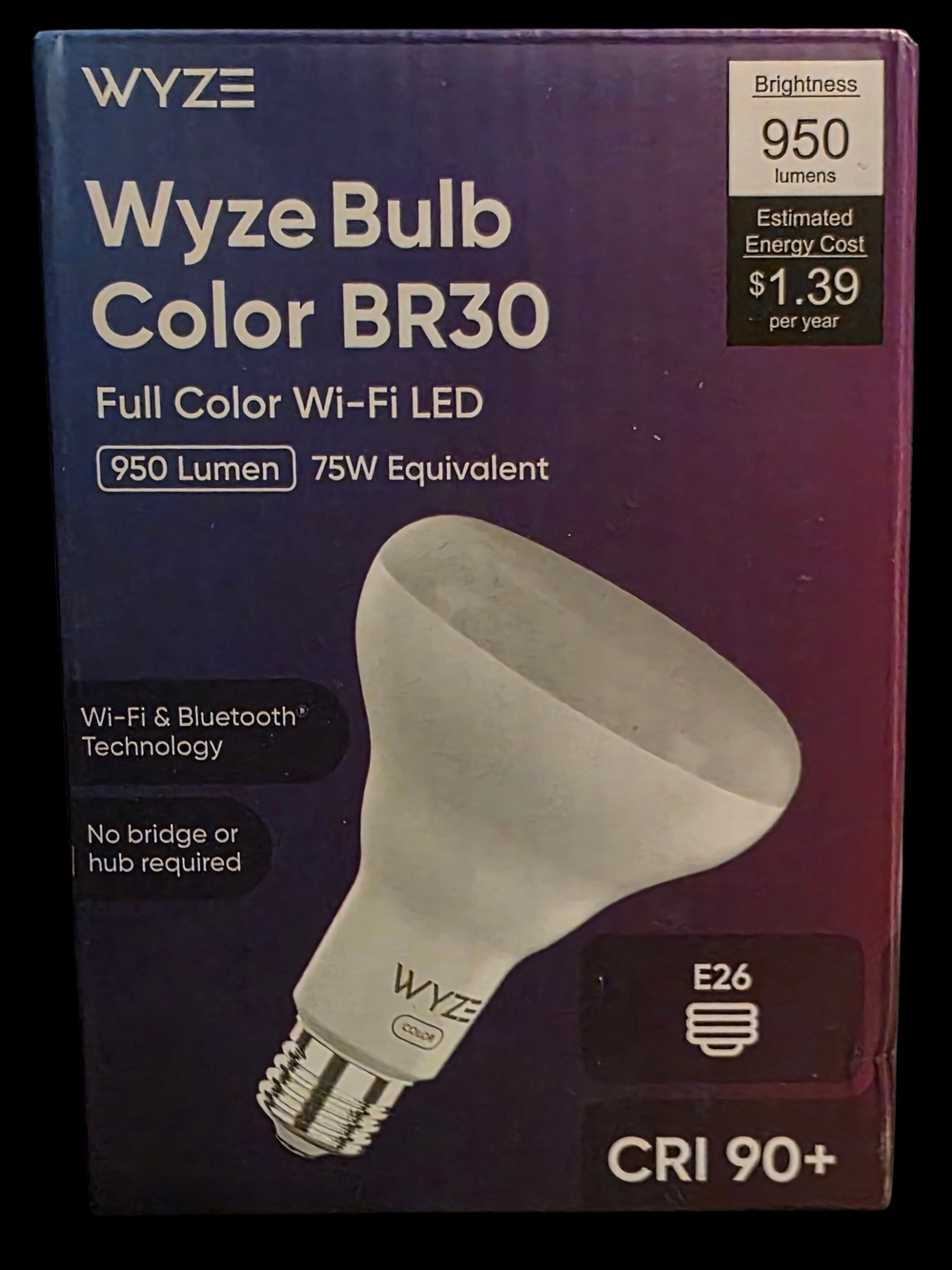 Wyze Color BR30 Smart LED Bulb - White and Silver